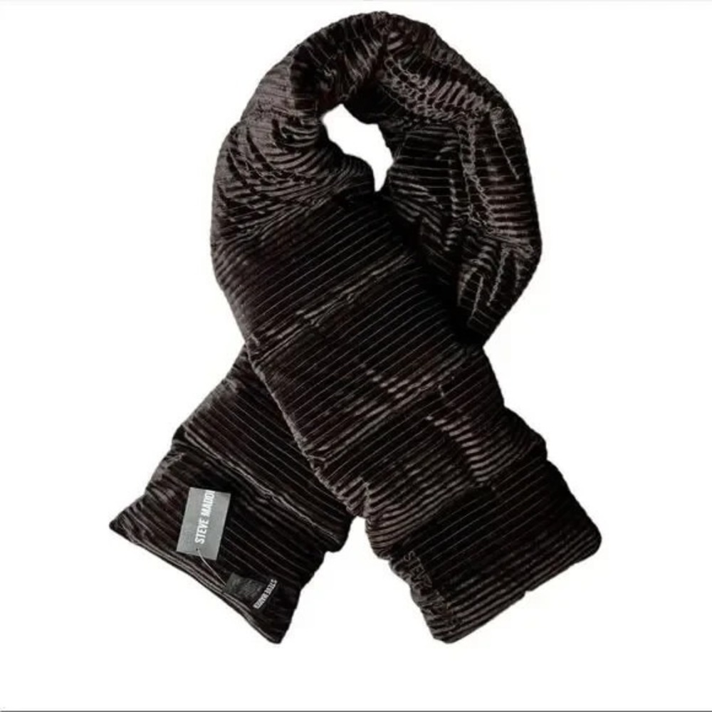 ALL NWT  Steve Madden Puffer Scarf soft corduroy‎ Black 62 inches